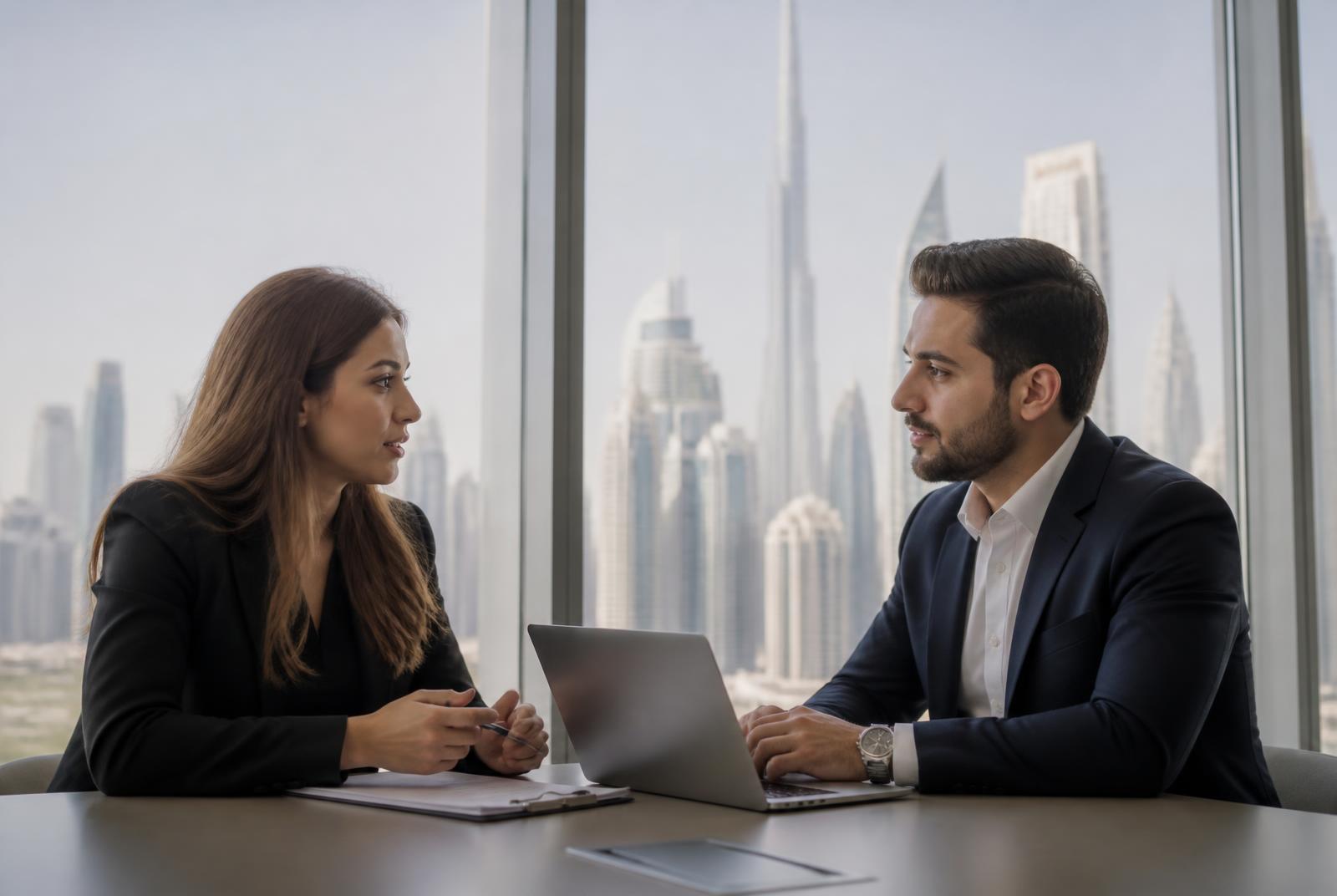 Nederlandstalige verzekeringsadviseur in gesprek met een klant in Dubai